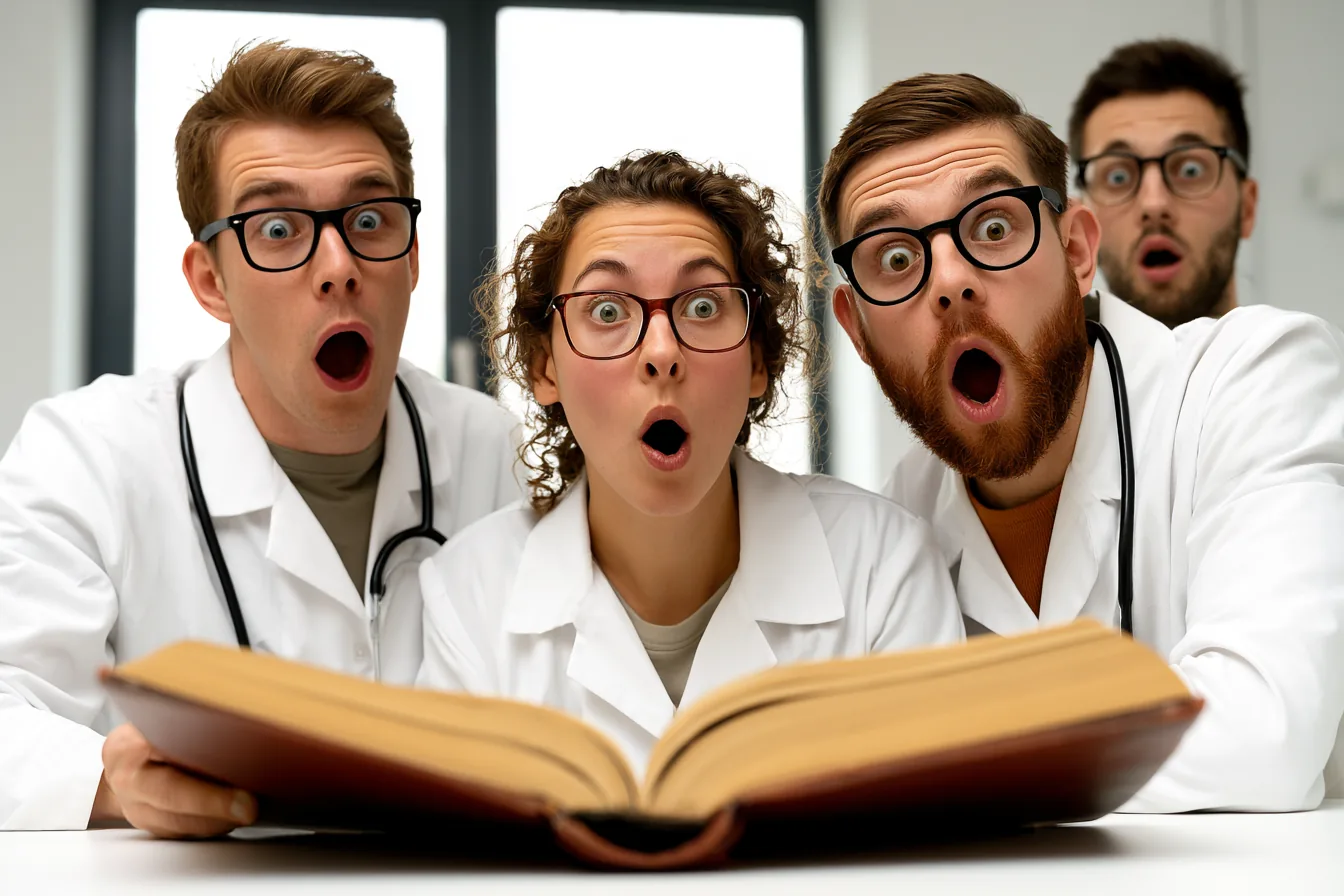 Überraschte Studierende am Lehrbuch – 10 unglaubliche Fakten über das Medizinstudium
