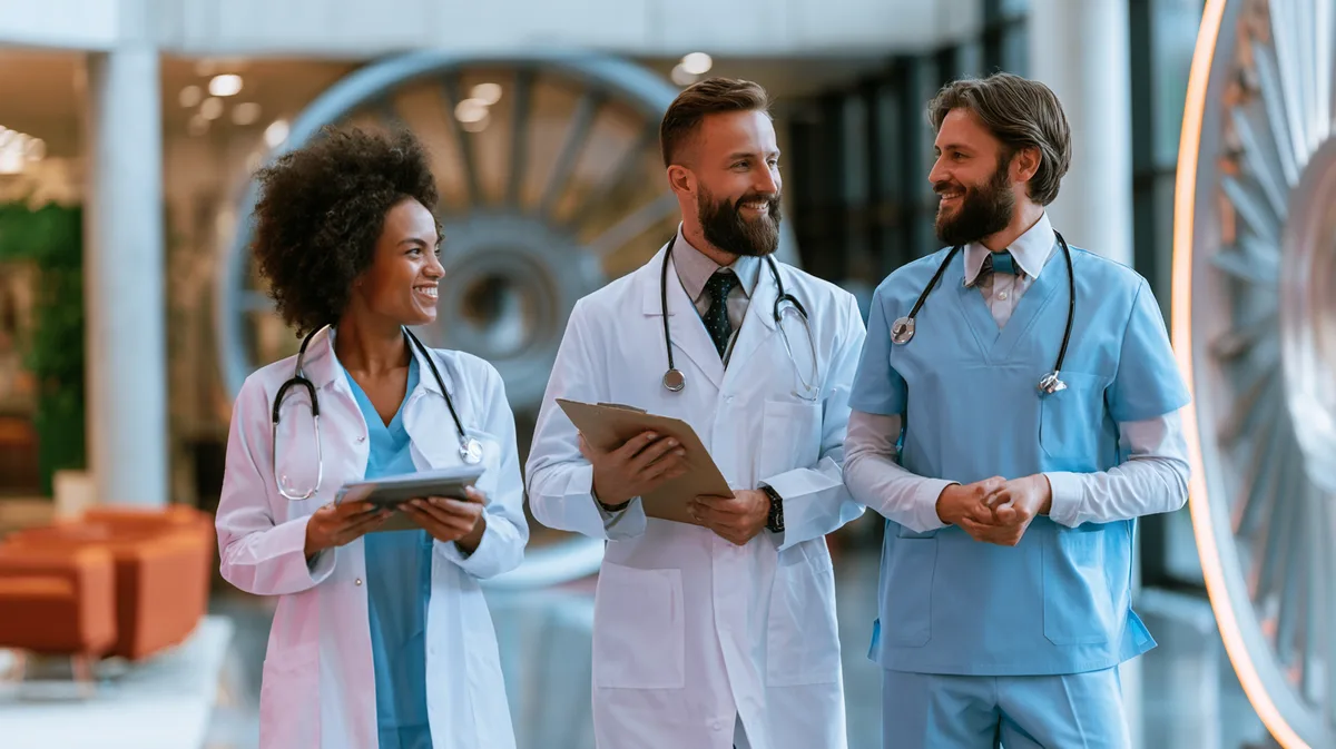 Internationales Ärzteteam bei der Visite in einer modernen Privatklinik