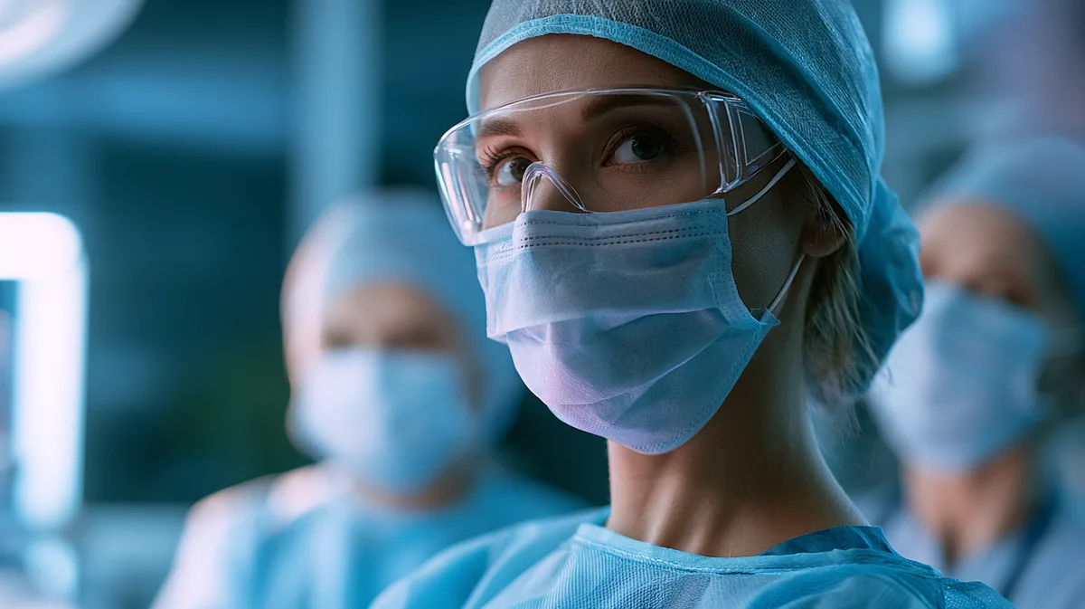 Ärztin im OP-Bereich der Gynäkologie bei der Vorbereitung auf einen Eingriff Ärztin im OP-Bereich der Gynäkologie bei der Vorbereitung auf einen Eingriff