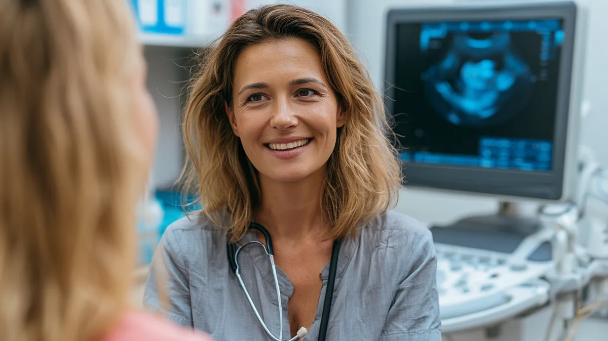 Frauenärztin im Beratungsgespräch mit einer Patientin im Sprechzimmer Frauenärztin im Beratungsgespräch mit einer Patientin im Sprechzimmer