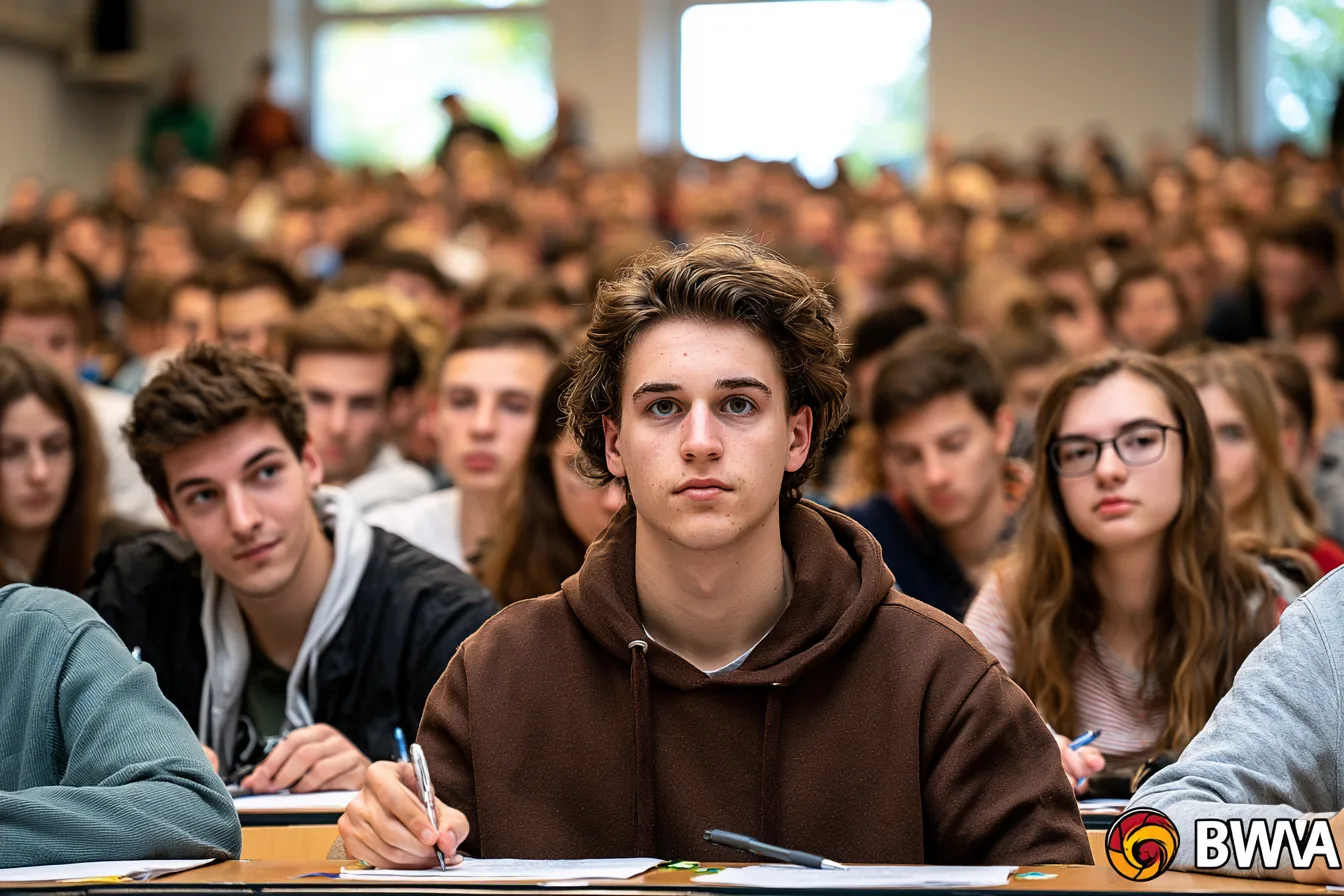 Bewerberinnen und Bewerber schreiben den MedAT in einem großen Prüfungssaal