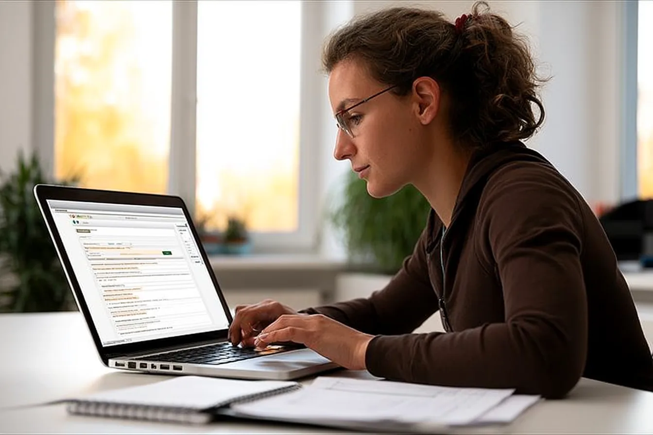 Studentin füllt die Online-Bewerbung für einen Medizinstudienplatz aus