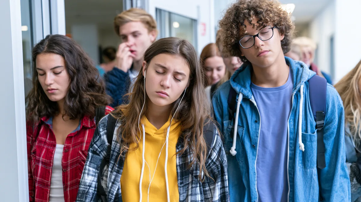 Studierende verlassen erschöpft, aber erleichtert den Prüfungssaal nach einer mündlichen Prüfung Studierende verlassen erschöpft, aber erleichtert den Prüfungssaal nach einer mündlichen Prüfung