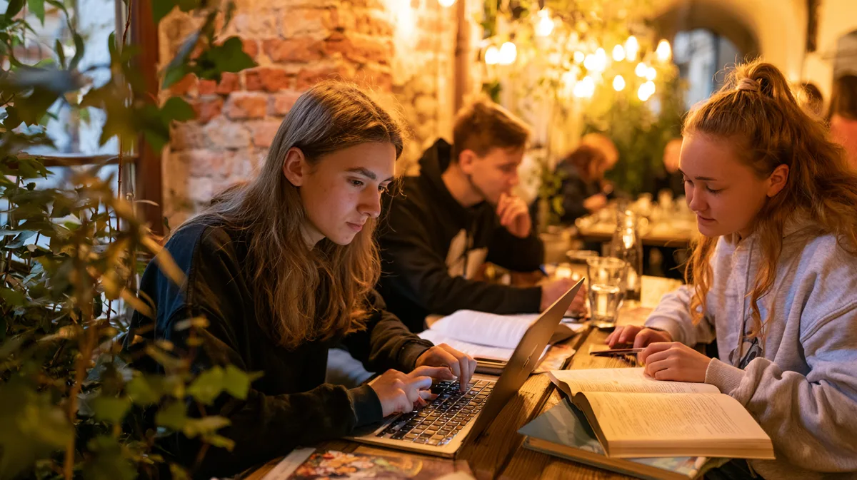 Studierende in einem Café in der Krakauer Altstadt Studierende in einem Café in der Krakauer Altstadt