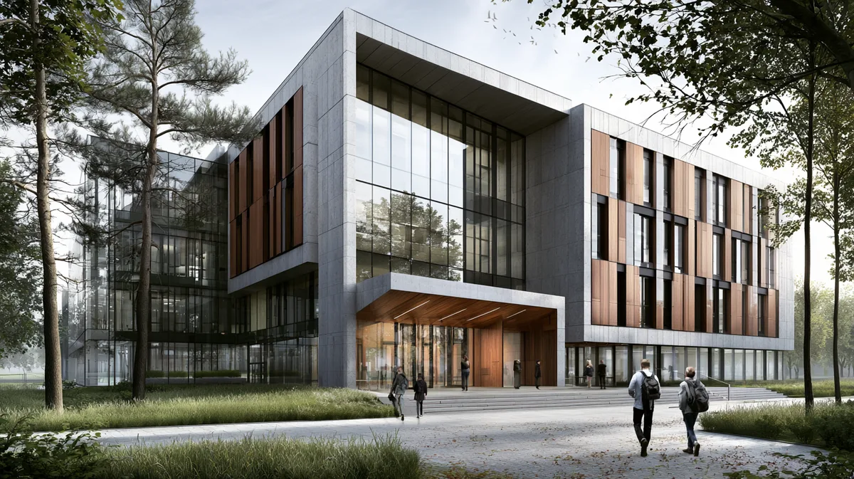 Moderne Universitätsklinik in Warschau, Studierende auf dem Weg zur Vorlesung Moderne Universitätsklinik in Warschau, Studierende auf dem Weg zur Vorlesung