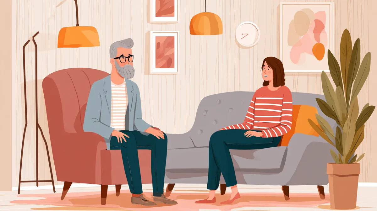 Psychiater im ruhigen Sprechzimmer im Gespräch mit einer Patientin Psychiater im ruhigen Sprechzimmer im Gespräch mit einer Patientin