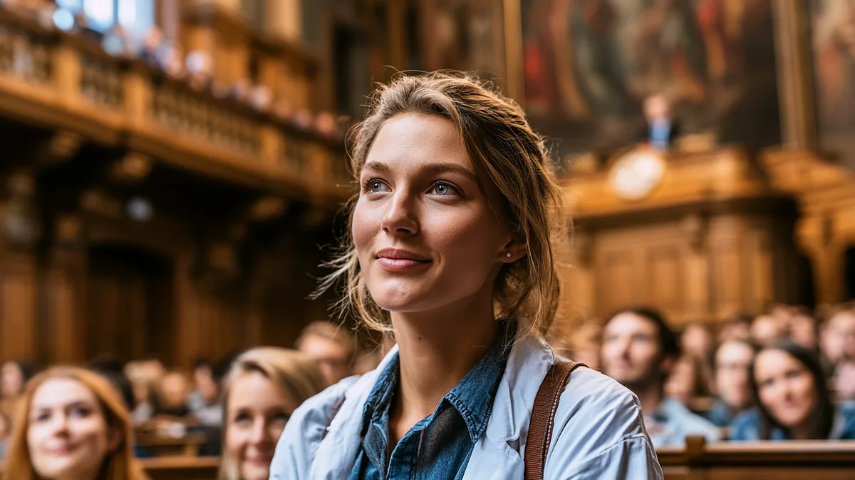 Medizinstudentin im historischen Hörsaal der Karls-Universität Medizinstudentin im historischen Hörsaal der Karls-Universität