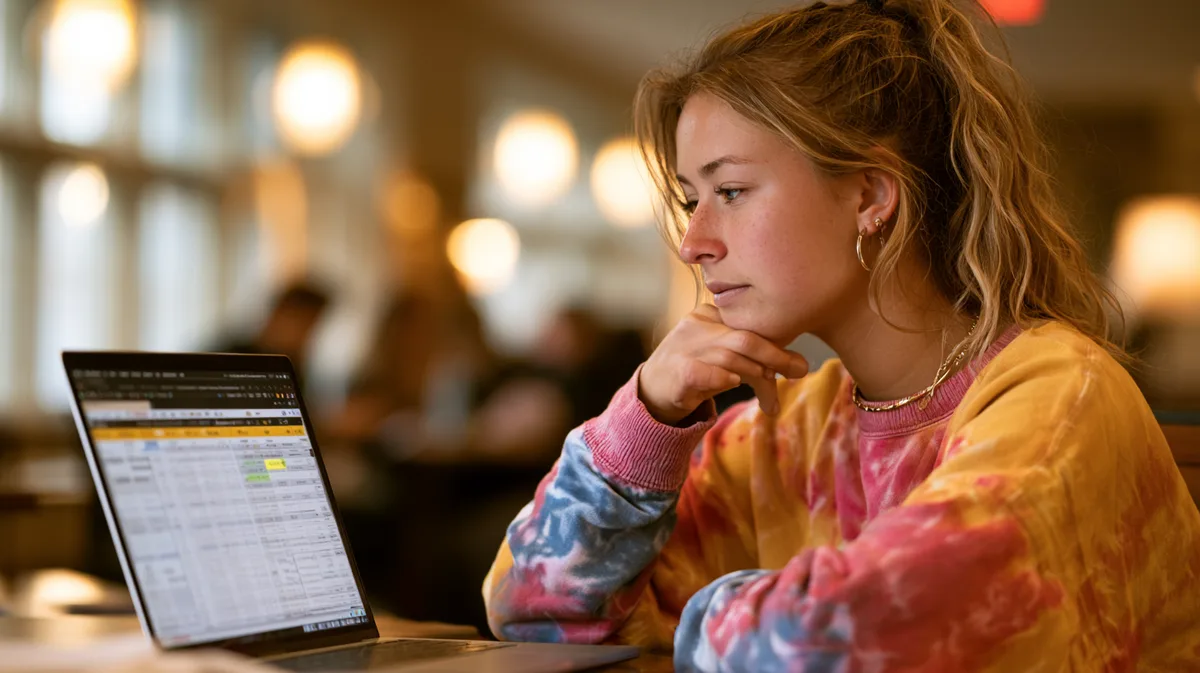 Studienbewerberin prüft eine Übersichtstabelle mit Zulassungsquoten am Laptop Studienbewerberin prüft eine Übersichtstabelle mit Zulassungsquoten am Laptop