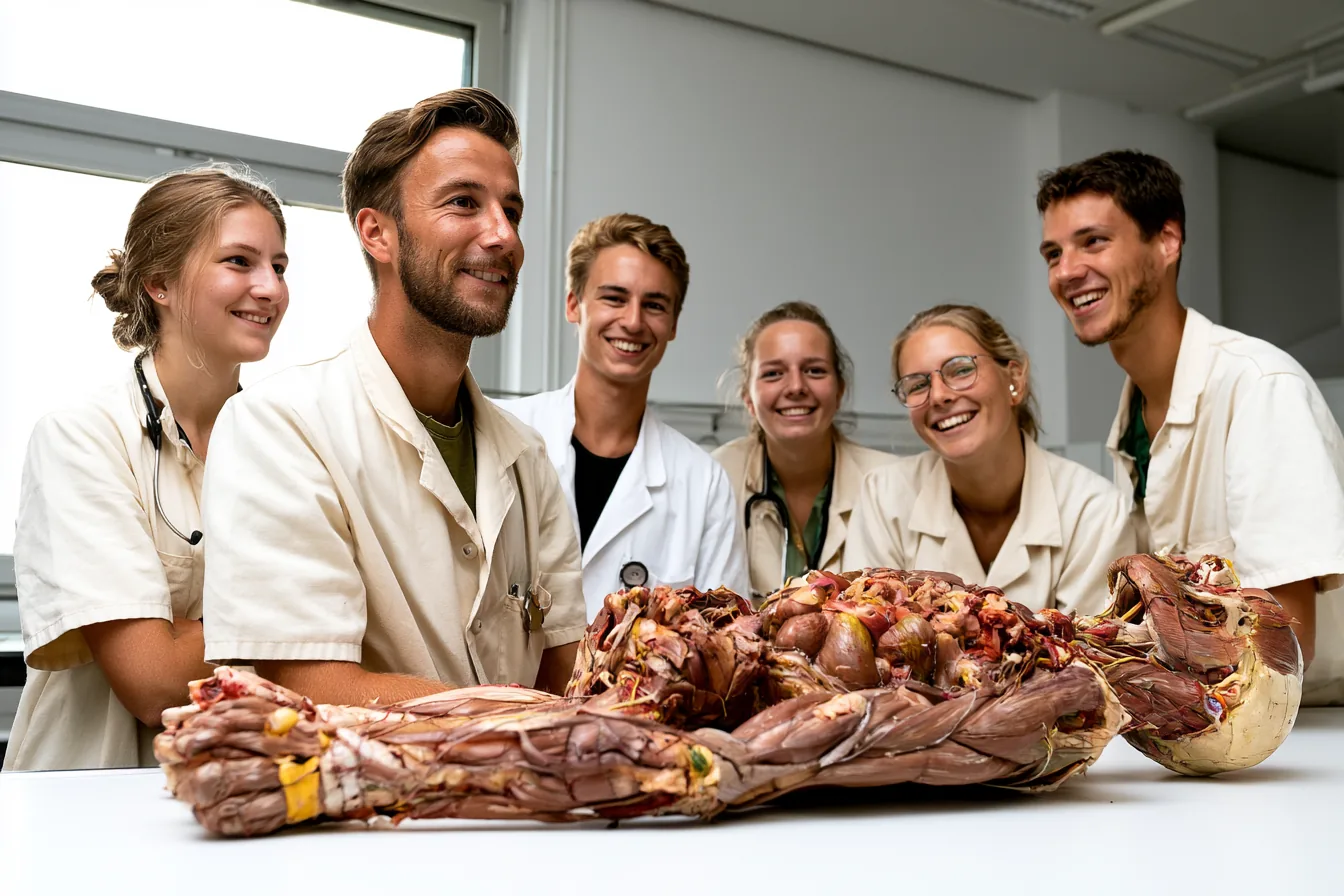 Studierende am anatomischen Modell im Präpariersaal – Makroskopische Anatomie im Medizinstudium