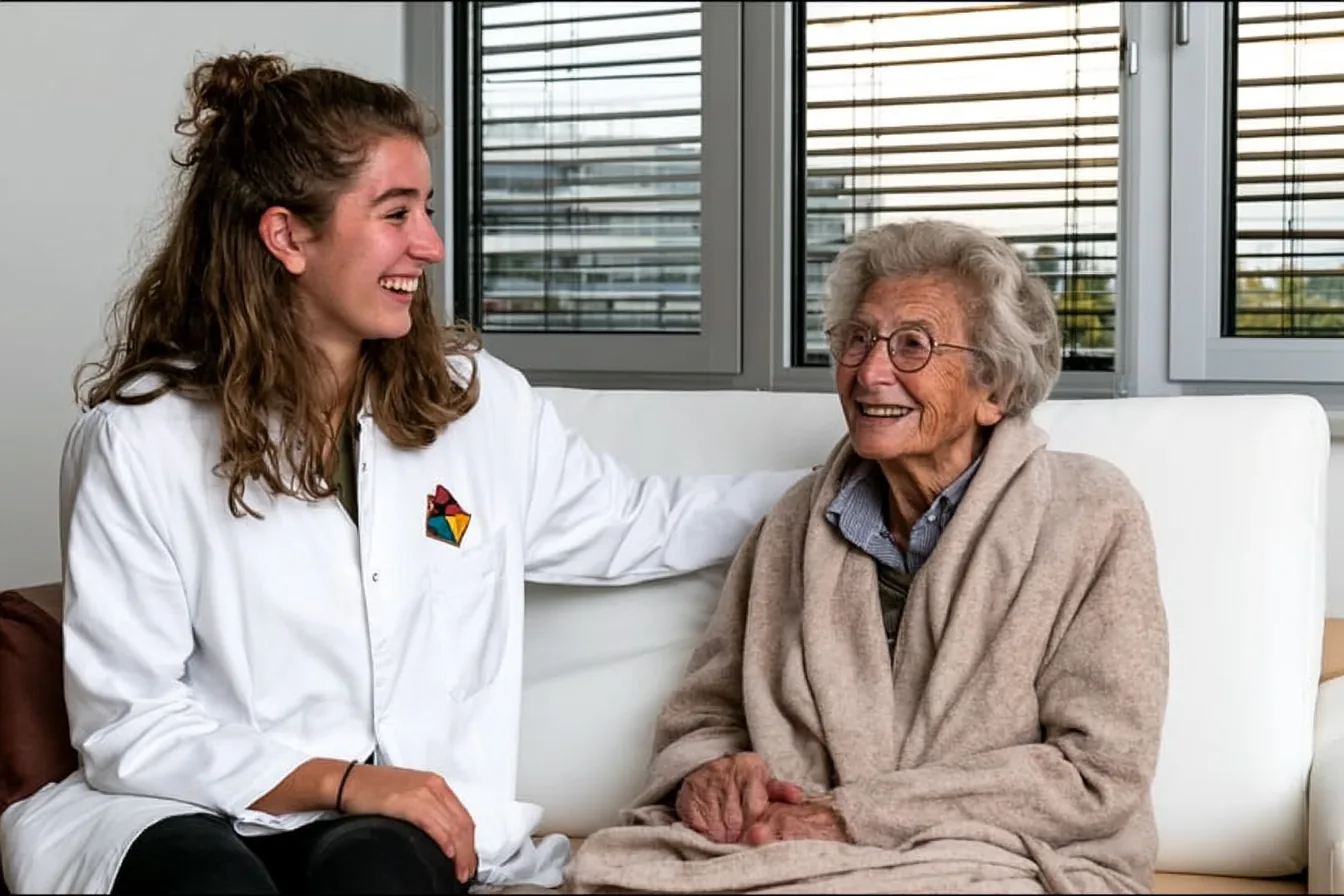 Studierende im Gespräch mit älterem Patienten – Medizin des Alterns und des alten Menschen im Medizinstudium
