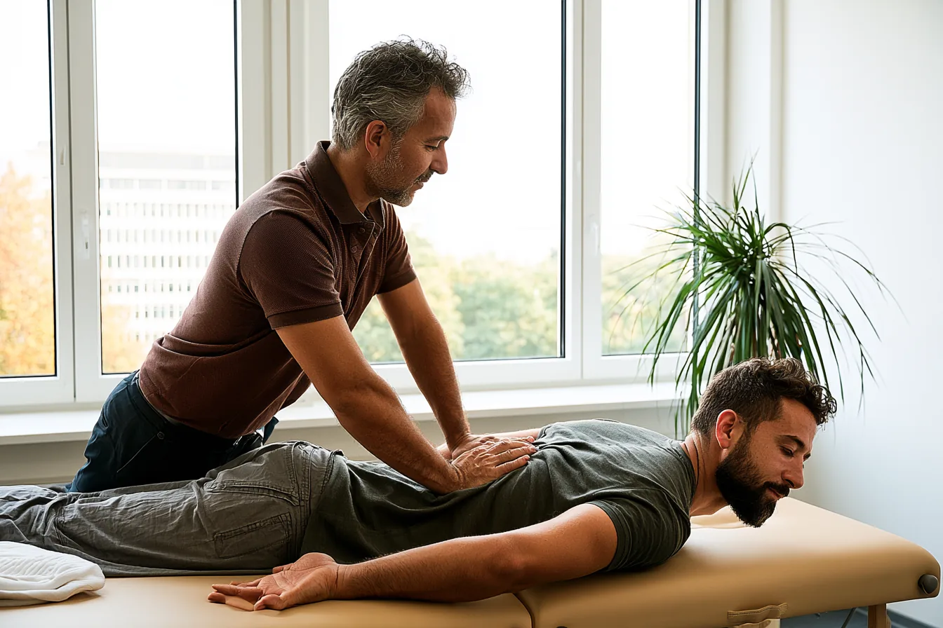 Osteopath behandelt Rücken eines Patienten – Osteopathie als Alternative zum Medizinstudium