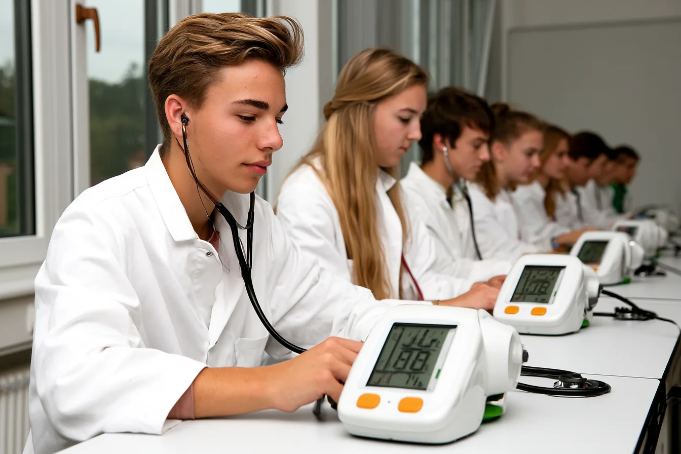 Studierende messen Vitalwerte im Physiologie-Praktikum – Physiologie im Medizinstudium