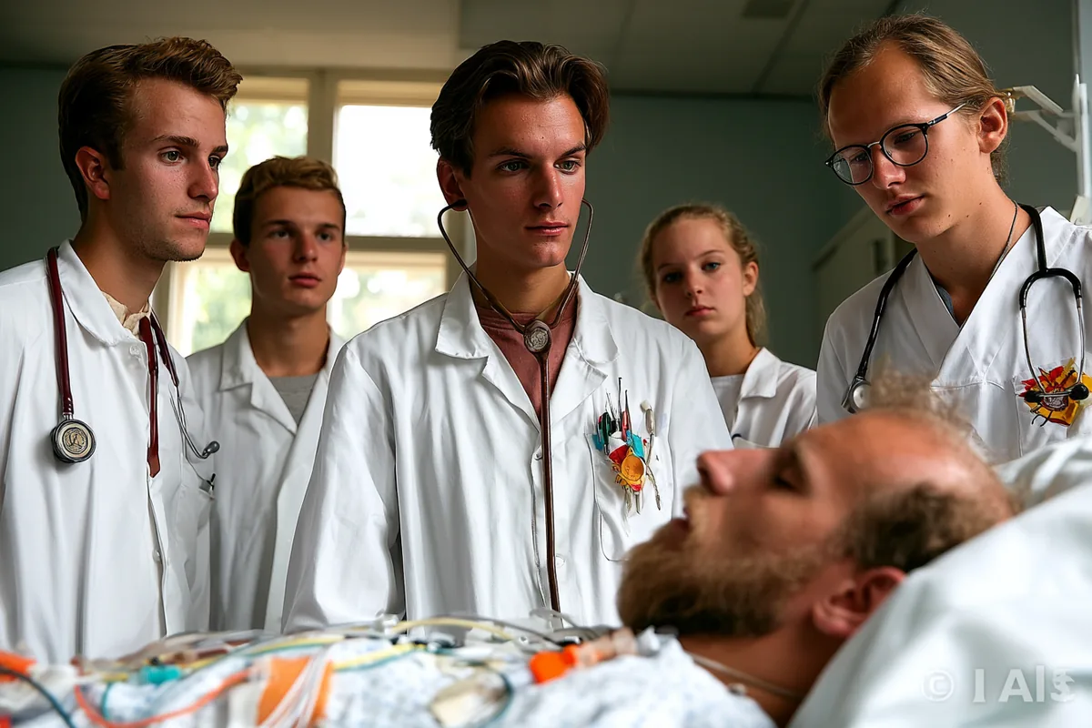 Studierende begleiten Arzt am Patientenbett – Praktikum Einführung in die klinische Medizin im Medizinstudium