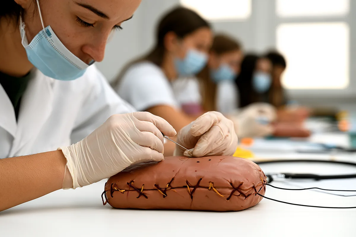 Studierende üben Nähen am Modell – Praxiserfahrung im Medizinstudium – Diese Möglichkeiten gibt es