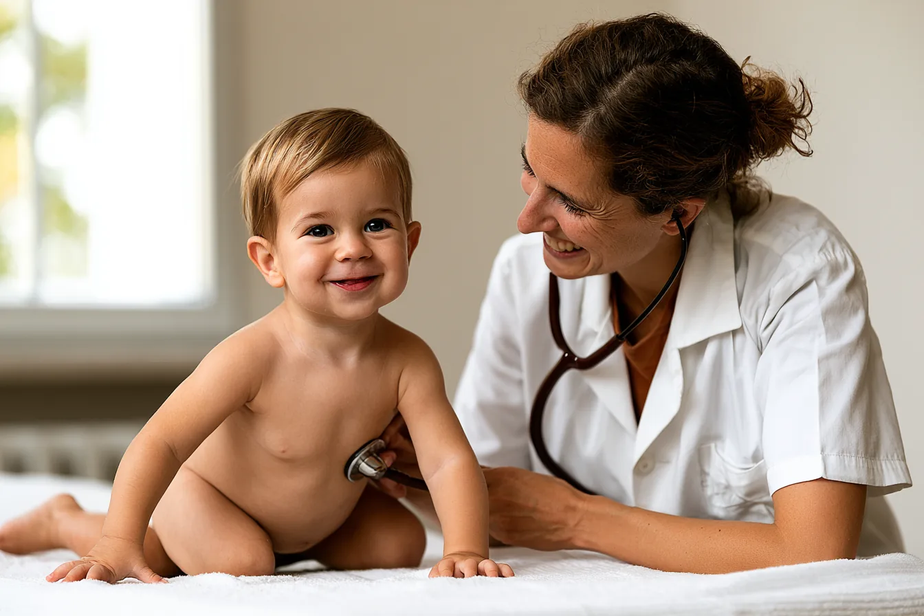 Kinderarzt untersucht Kleinkind mit Stethoskop – Was macht ein Kinderarzt?