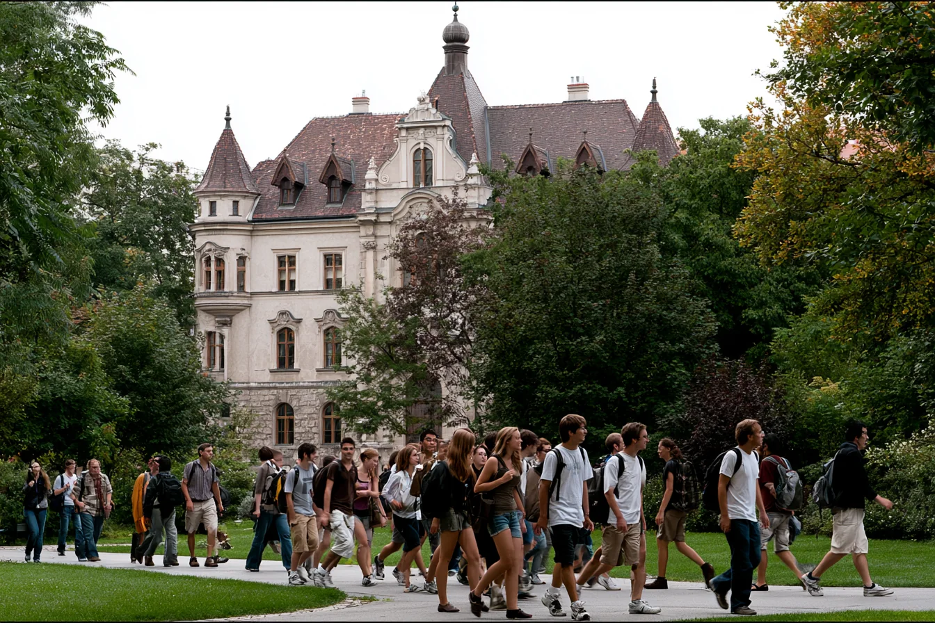 Studierende auf dem Campus einer medizinischen Universität